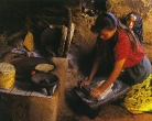 Metate in the kitchen as in the formative period